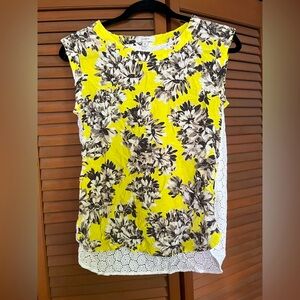 J. Crew Yellow and Black Floral Sleeveless Blouse